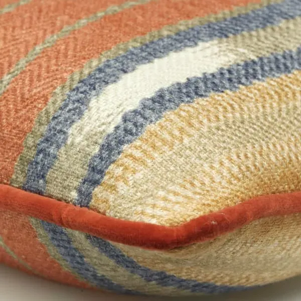 Striped Cushion with Embroidery - Brick, Linen