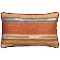 Striped Cushion with Embroidery - Brick, Linen