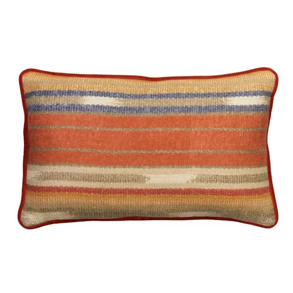 Striped Cushion with Embroidery - Brick, Linen