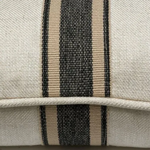 Striped Cushion with Feather Fill - Charcoal, Linen