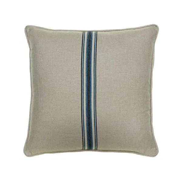 Striped Cushion with Feather Fill - Navy, Linen
