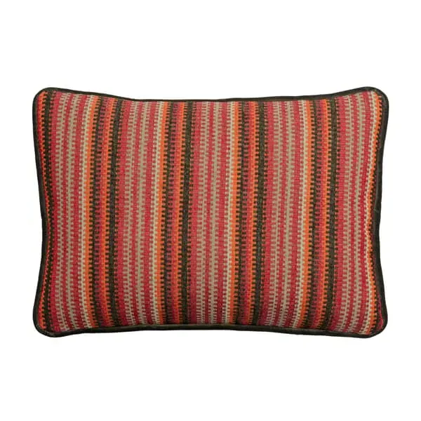 Striped Cushion with Serrated Edges - Red, Cotton
