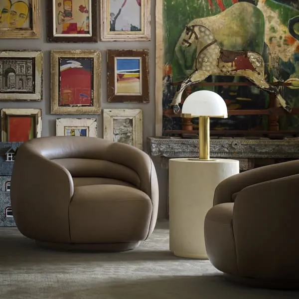 Swivel Chair Mid-Century Style - Bronze, Leather