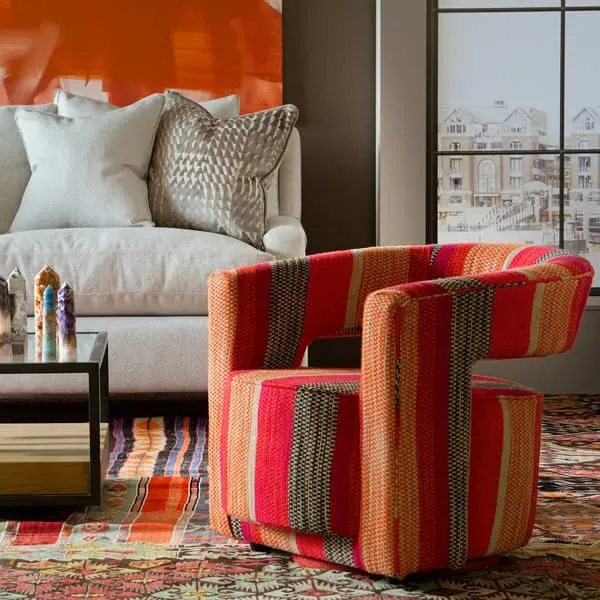 Swivel Chair with Cut-Out Back - Orange, Linen