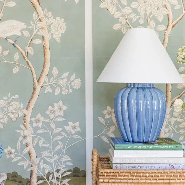Table Lamp Fluted Base - Blue, Ceramic