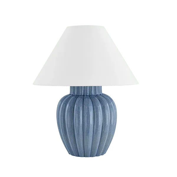Table Lamp Fluted Base - Blue, Ceramic
