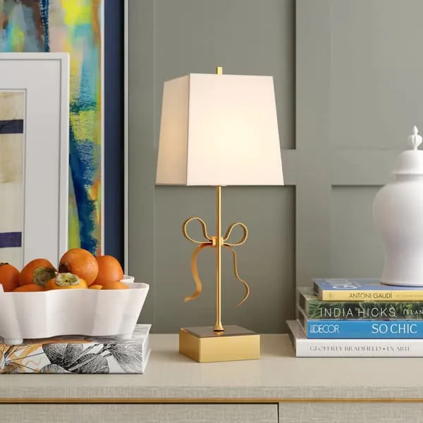 Table Lamp with Lace Detail - Cream, Brass