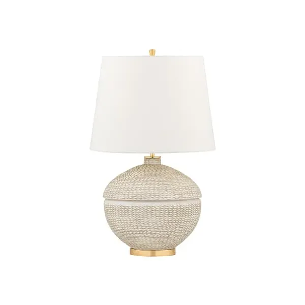 Table Lamp with Linen Shade - Neutral, Ceramic image
