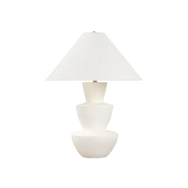 Table Lamp with Linen Shade - White, Ceramic image