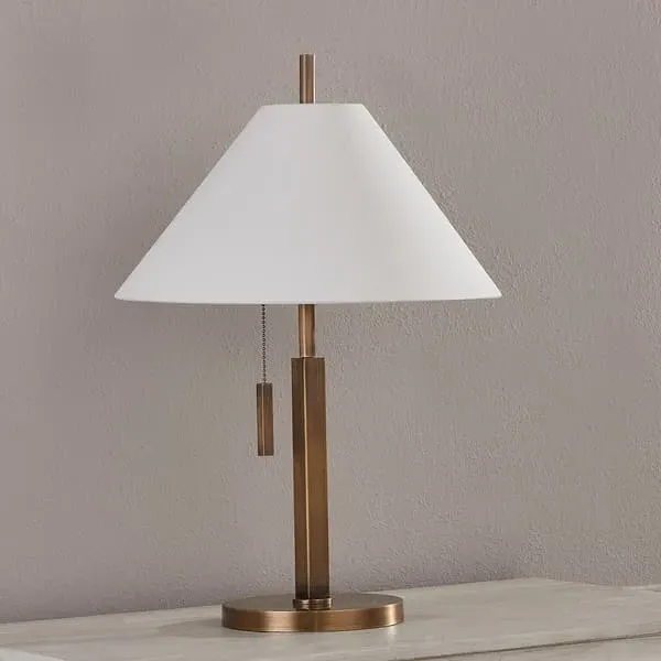Table Lamp with Pull Chain - Brass, Linen