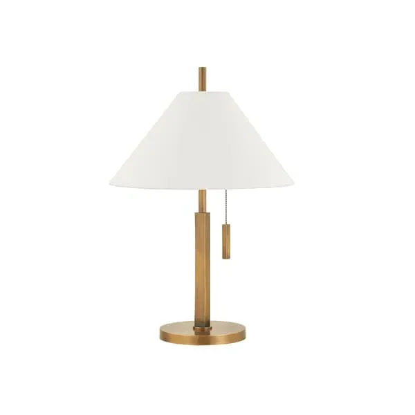 Table Lamp with Pull Chain - Brass, Linen image