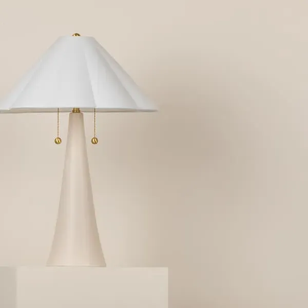 Table Lamp with Pull Chains - Brass, Linen