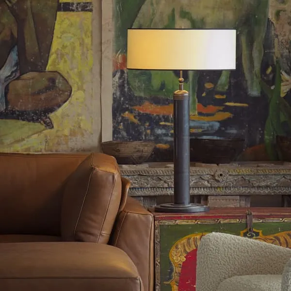 Tall Table Lamp with Grooved Stand - Bronze