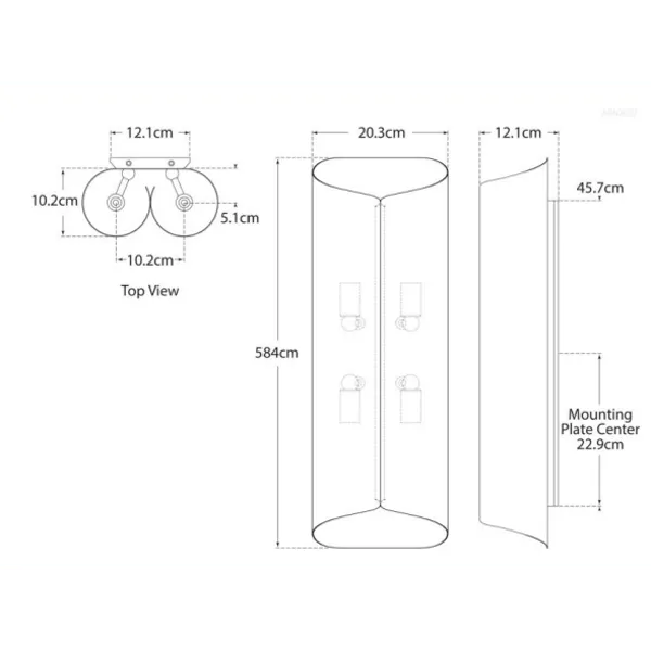 Tall Wall Light with Gold Interior - Black