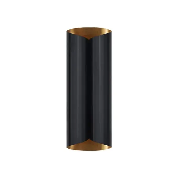 Tall Wall Light with Gold Interior - Black