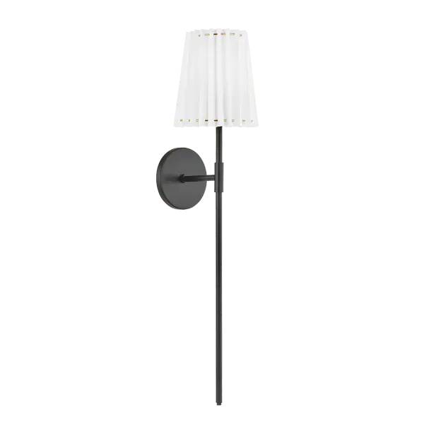 Tall Wall Light with Pleated Shade - Black, Metal