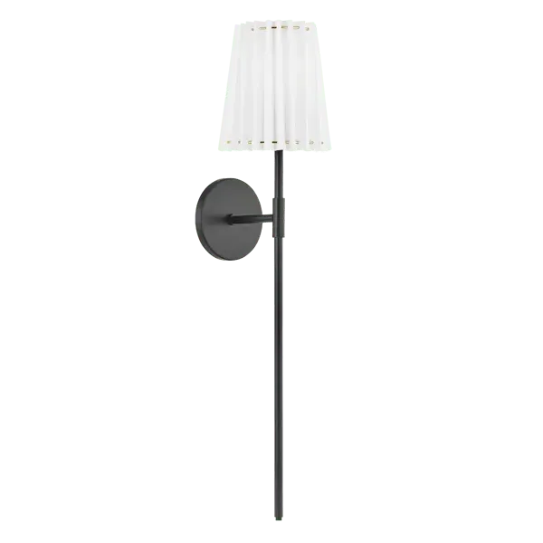 Tall Wall Light with Pleated Shade - Black, Metal image