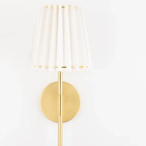 Tall Wall Light with Pleated Shade - Brass