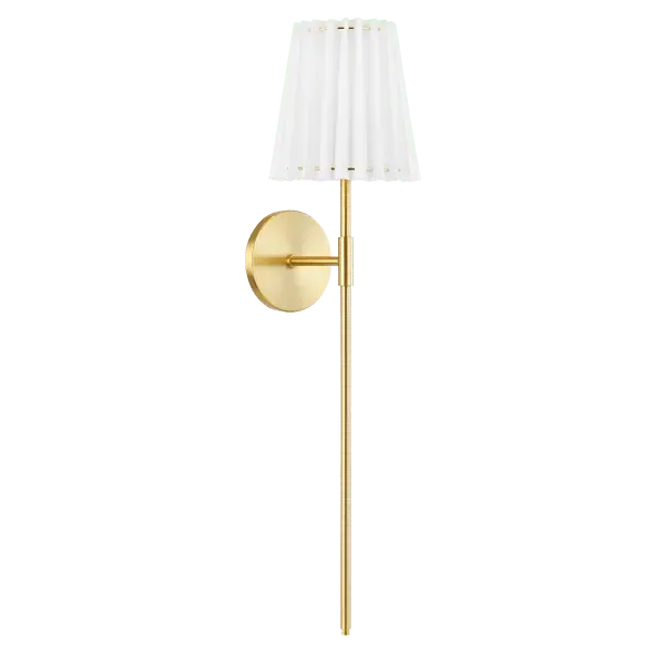 Tall Wall Light with Pleated Shade - Brass