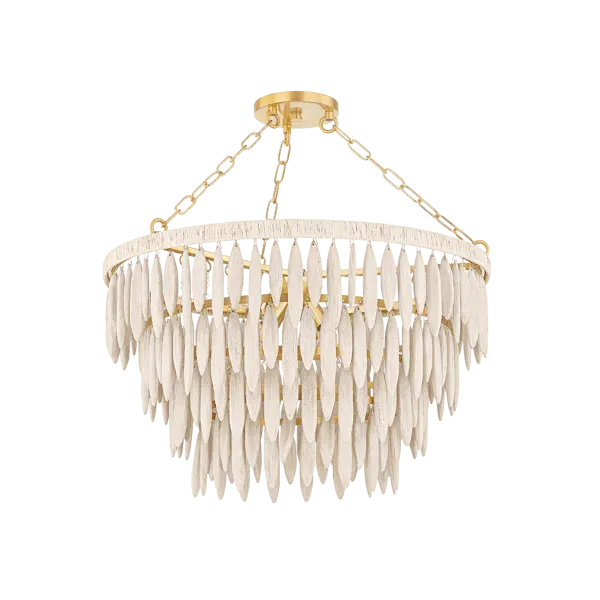 Tiffany Chandelier with Wood Beads - White, Wood image