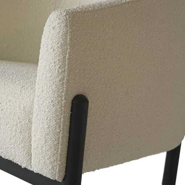 Tub Armchair with Wooden Legs - White, Boucle
