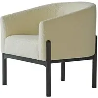 Tub Armchair with Wooden Legs - White, Boucle