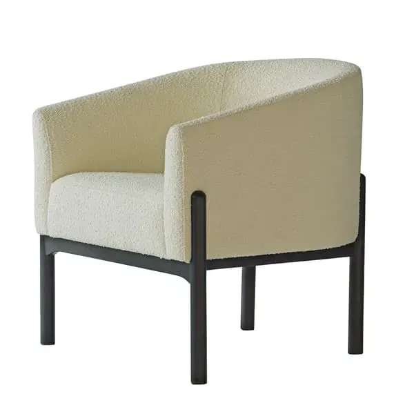 Tub Armchair with Wooden Legs - White, Boucle image
