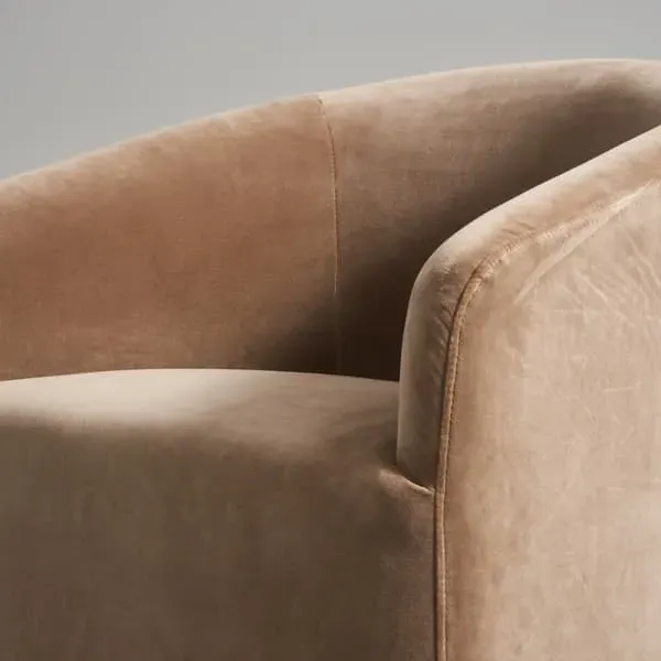 Tub Dining Chair with Casters - Beige, Velvet