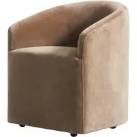 Tub Dining Chair with Casters - Beige, Velvet
