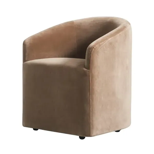 Tub Dining Chair with Casters - Beige, Velvet