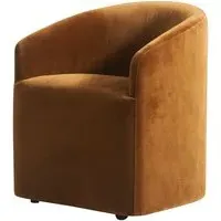 Tub Dining Chair with Casters - Caramel, Velvet