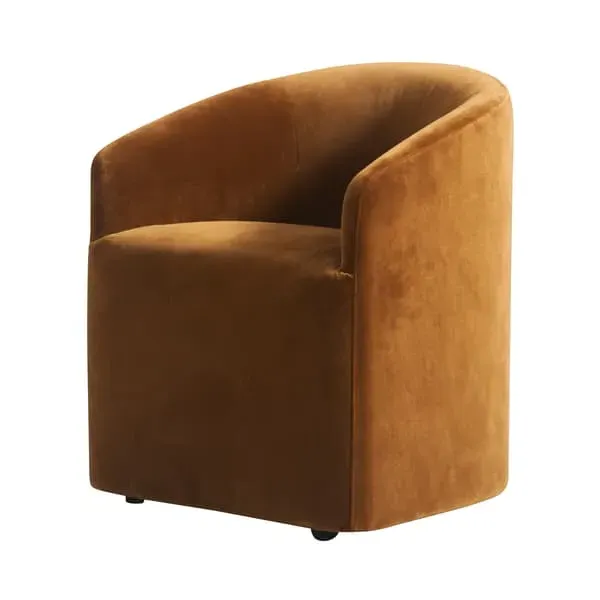 Tub Dining Chair with Casters - Caramel, Velvet