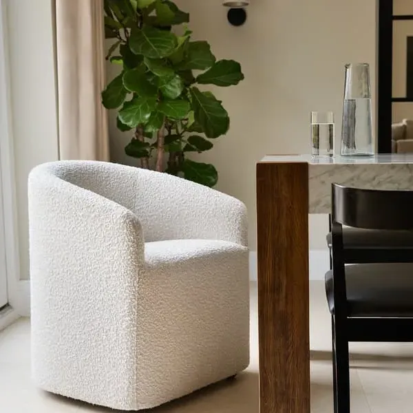 Tub Dining Chair with Casters - Cream, Boucle