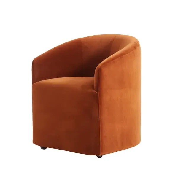 Tub Dining Chair with Casters - Ochre, Velvet