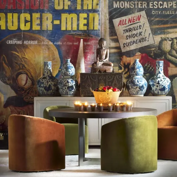 Tub Dining Chair with Casters - Olive, Velvet