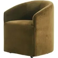 Tub Dining Chair with Casters - Olive, Velvet