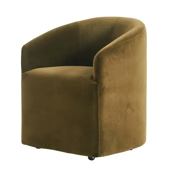 Tub Dining Chair with Casters - Olive, Velvet