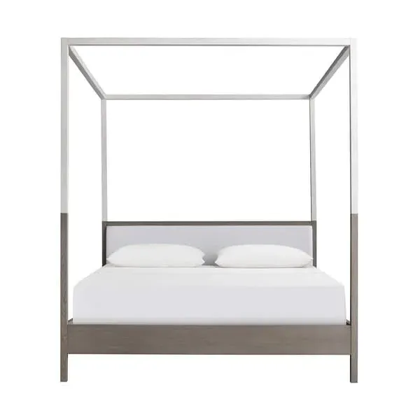 UK King Poster Bed with Canopy - White, Oak Wood