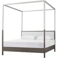 UK King Poster Bed with Canopy - White, Oak Wood