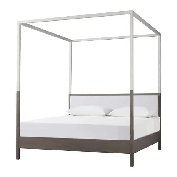 UK King Poster Bed with Canopy - White, Oak Wood image