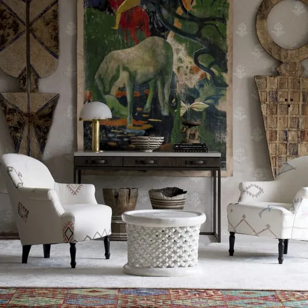 Victoria Armchair Handwoven - White, Moroccan