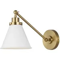 Wall Light with Brass Accent - White, Metal
