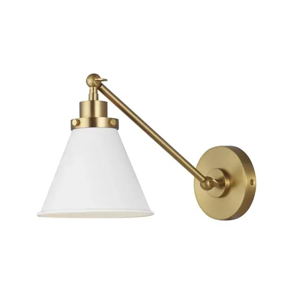 Wall Light with Brass Accent - White, Metal
