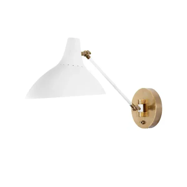 Wall Light with Brass Fixings - White, Metal