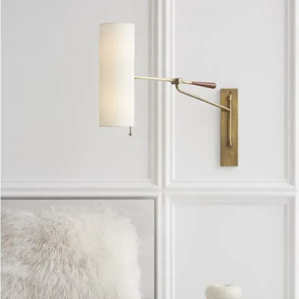 Wall Light with Cylindrical Shade - Brass, Mahogany