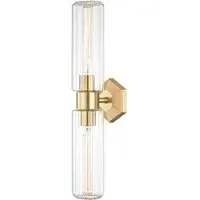 Wall Light with Fluted Glass - Aged Brass