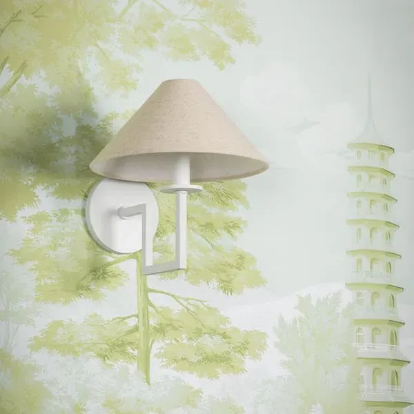 Wall Light with Linen Shade - White, Textured