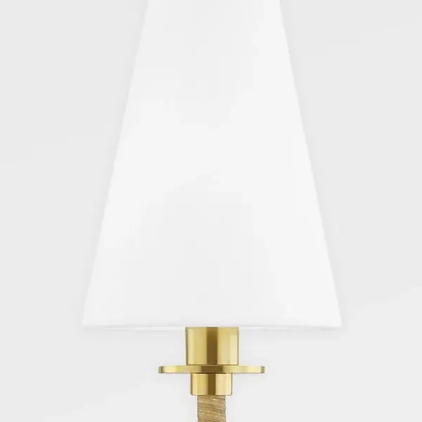Wall Light with Rattan Frame - Brass, Linen