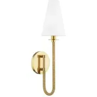 Wall Light with Rattan Frame - Brass, Linen