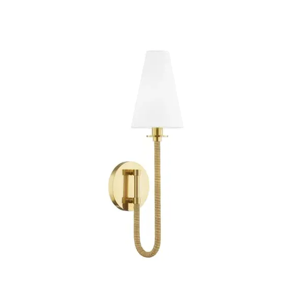 Wall Light with Rattan Frame - Brass, Linen image
